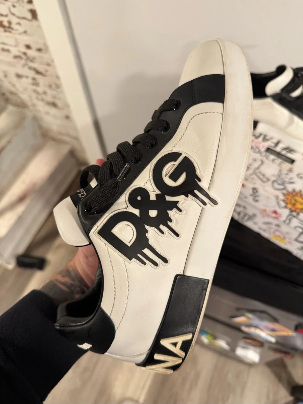 Dolce & Gabbana Black and White Logo Sneakers with Branded Box